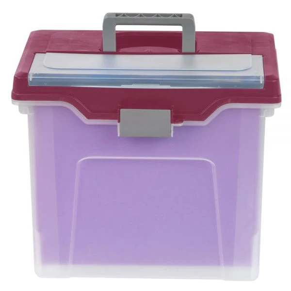 Mobile File Box, Large, Letter Size, 11 5/8"H X 13 3/6"W X 10"D, Clear/Burgundy 7 Mobile File Box, Large, Letter Size, 11 5/8"H X 13 3/6"W X 10"D, Clear/Burgundy - Image 5