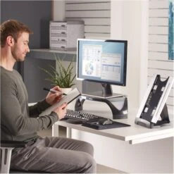 Fellowes Office Suites Desktop Copyholder With Memo Board, 150 Sheet Capacity, Plastic, Black/Silver -Office Supplies Shop 70466f08681e8689c96fb855469d44ebc8