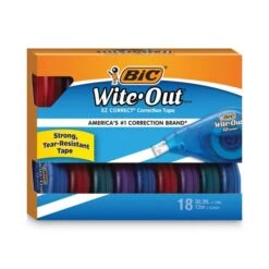 BIC Wite-Out EZ Correct Correction Tape Value Pack, Non-Refillable, Blue/Orange Applicators, 0.17" X 472", 18/Pack