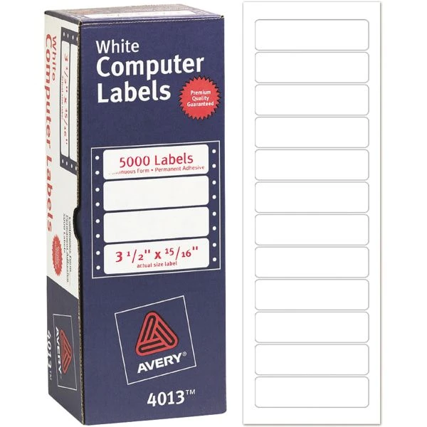 Avery Dot Matrix Printer Mailing Labels, Pin-Fed Printers, 0.94 X 3.5, White, 5,000/Box 3 Avery Dot Matrix Printer Mailing Labels, Pin-Fed Printers, 0.94 X 3.5, White, 5,000/Box