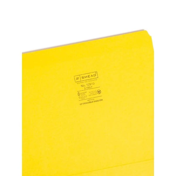 Smead Reinforced Top Tab Colored File Folders, Straight Tabs, Letter Size, 0.75" Expansion, Yellow, 100/Box 10 Smead Reinforced Top Tab Colored File Folders, Straight Tabs, Letter Size, 0.75" Expansion, Yellow, 100/Box - Image 8