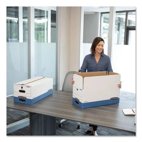 Bankers Box STOR/FILE Medium-Duty Strength Storage Boxes, Legal Files, 15.25" X 19.75" X 10.75", White/Blue, 4/Carton 7 Bankers Box STOR/FILE Medium-Duty Strength Storage Boxes, Legal Files, 15.25" X 19.75" X 10.75", White/Blue, 4/Carton - Image 5
