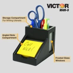 Victor Midnight Black Collection Pencil Cup With Note Holder, 2 Compartments, MDF/Frosted Glass/Faux Leather, 4 X 6.3 X 4.5, Wood -Office Supplies Shop 7c2aa87ea42cf6690f3c93aa60d65c6de8