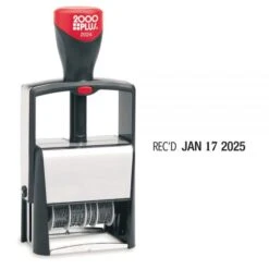 2000 PLUS Date Phrase Dater Heavy Duty Self-Inking 12-in-1 Date Phrase Dater, 12 Phrases, REC'D, ANS'D, ENT'D, PAID, BAL, CHG'D, SHIP'D, RET'D, C.O.D, CANC, FILLED And FILED, 1 3/4" X 1/4" Impression, Black Ink