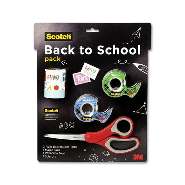 Scotch Back To School Pack, Assorted Tapes Plus Scissors/Kit 3 Scotch Back To School Pack, Assorted Tapes Plus Scissors/Kit