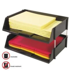 Deflecto Industrial Tray Side-Load Stacking Tray Set, 2 Sections, Letter To Legal Size Files, 16.38" X 11.13" X 3.5", Black, 2/Pack -Office Supplies Shop 7edc72dc17112e9f109717de34798efecd