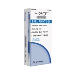 Zebra F-301 Ballpoint Pen, Retractable, Fine 0.7 Mm, Blue Ink, Stainless Steel/Blue Barrel