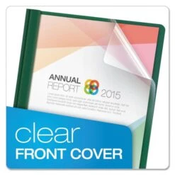 Oxford Clear Front Report Cover, Three-Prong Fastener, 0.5" Capacity, 8.5 X 11, Clear/ Hunter Green, 25/Box -Office Supplies Shop 8753eebe462bd99b857d407d3407391501