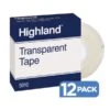 3M Highland 5910 Transparent Tape, 3/4" X 1,296", Pack Of 12