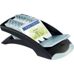 Durable VISIFIX Desk Business Card File, Holds 200 2.88 X 4.13 Cards, 5 X 9.31 X 3.56, Plastic, Graphite/Black -Office Supplies Shop 8945de8ca9c80efc85a71abc261f050e63