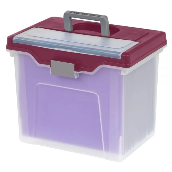 Mobile File Box, Large, Letter Size, 11 5/8"H X 13 3/6"W X 10"D, Clear/Burgundy 5 Mobile File Box, Large, Letter Size, 11 5/8"H X 13 3/6"W X 10"D, Clear/Burgundy - Image 3