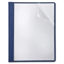 Oxford Clear Front Linen Report Cover, Three-Prong Fastener, 0.5" Capacity, 8.5 X 11, Clear/Navy, 5/Pack