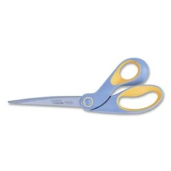 Westcott ExtremEdge Titanium Bent Scissors, 9" Long, 4.5" Cut Length, Gray/Yellow Offset Handle