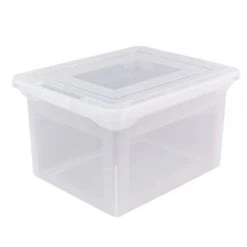 File Tote With Snap Lid And Built In Handles, Letter/Legal Size, 18" X 14 1/4" X 10-7/8", Clear