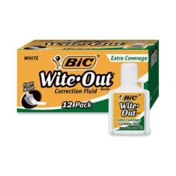 BIC Wite-Out Extra Coverage Correction Fluid, 20 ML Bottle, White, Dozen