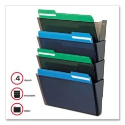 Deflecto DocuPocket Stackable Four-Pocket Wall File, 4 Sections, Letter Size, 13" X 4", Smoke -Office Supplies Shop 95b78a40b65f84e33e4d3cddabb6b43b69