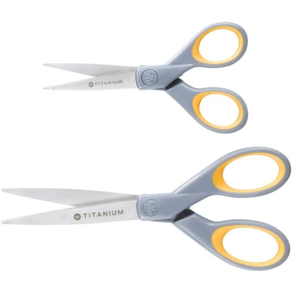 Westcott Titanium Bonded Scissors, 5" And 7" Long, 2.25" And 3.5" Cut Lengths, Gray/Yellow Straight Handles, 2/Pack 7 Westcott Titanium Bonded Scissors, 5" And 7" Long, 2.25" And 3.5" Cut Lengths, Gray/Yellow Straight Handles, 2/Pack - Image 5