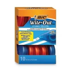 BIC Wite-Out EZ Correct Correction Tape, Non-Refillable, 1/6" X 472", Assorted Color Dispenser, 10/Box