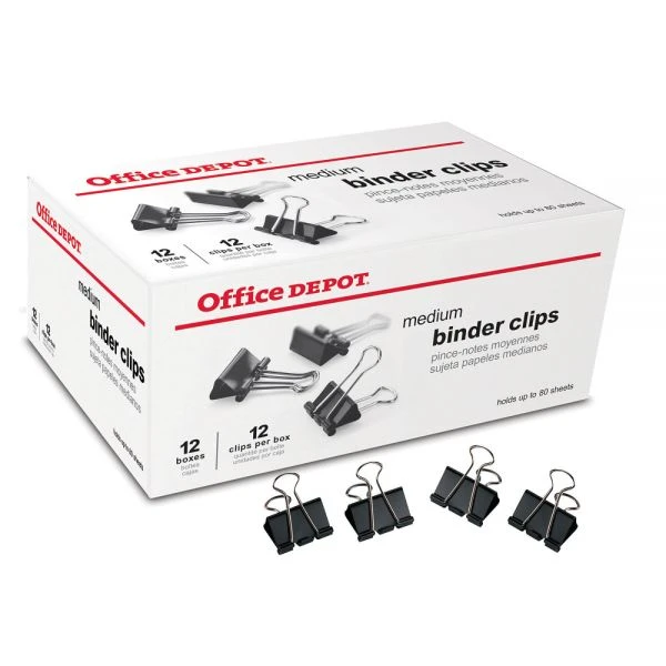 Binder Clips, Medium, 1-1/4" Wide, 5/8" Capacity, Black, Pack Of 144 (12 Boxes Of 12 Clips) 3 Binder Clips, Medium, 1-1/4" Wide, 5/8" Capacity, Black, Pack Of 144 (12 Boxes Of 12 Clips)