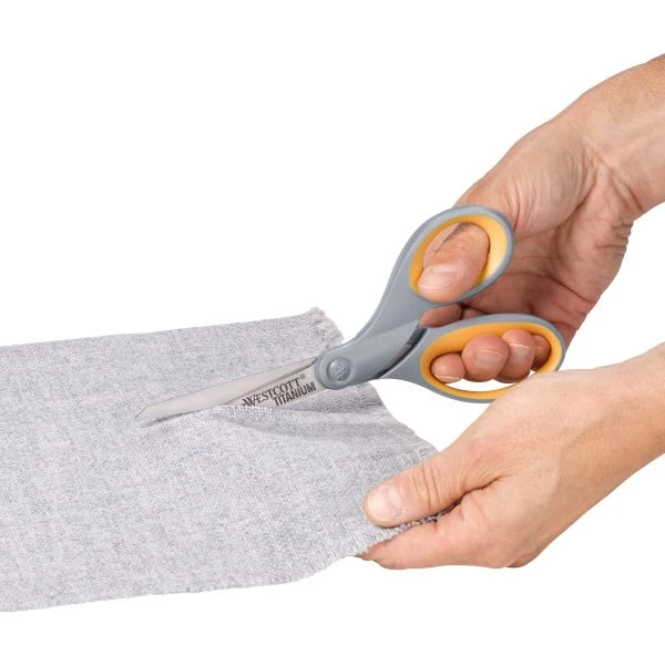 Westcott Titanium Bonded Scissors, 5" And 7" Long, 2.25" And 3.5" Cut Lengths, Gray/Yellow Straight Handles, 2/Pack 8 Westcott Titanium Bonded Scissors, 5" And 7" Long, 2.25" And 3.5" Cut Lengths, Gray/Yellow Straight Handles, 2/Pack - Image 6