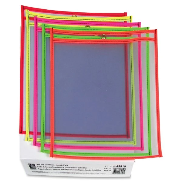 C-Line Stitched Shop Ticket Holders, Neon, Assorted 5 Colors, 75", 9 X 12, 25/BX 4 C-Line Stitched Shop Ticket Holders, Neon, Assorted 5 Colors, 75", 9 X 12, 25/BX - Image 2