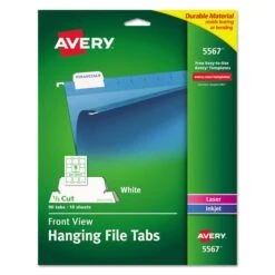 Avery Laser Printable Hanging File Tabs, 1/5-Cut, White, 2.06" Wide, 90/Pack
