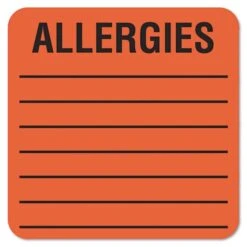 Tabbies Allergy Warning Labels, ALLERGIES, 2 X 2, Fluorescent Red, 500/Roll