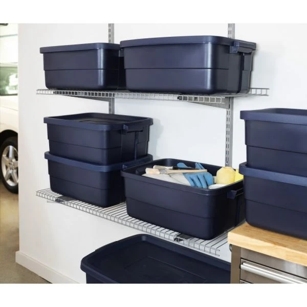 Rubbermaid Roughneck Tote With Lid, 10 Gallons, 8-7/8"H X 15-7/8"W X 23-7/8"D, Dark Indigo Metallic 4 Rubbermaid Roughneck Tote With Lid, 10 Gallons, 8-7/8"H X 15-7/8"W X 23-7/8"D, Dark Indigo Metallic - Image 2