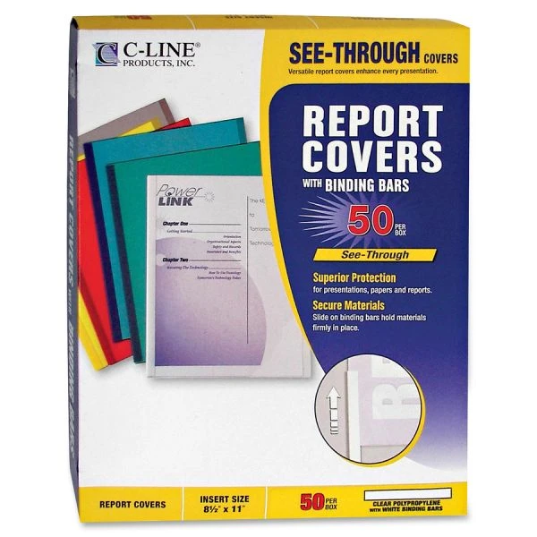 C-Line Vinyl Report Covers With Binding Bars, 0.13" Capacity, 8.5 X 11, Clear/Clear, 50/Box 4 C-Line Vinyl Report Covers With Binding Bars, 0.13" Capacity, 8.5 X 11, Clear/Clear, 50/Box - Image 2