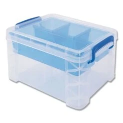 Advantus Super Stacker Divided Storage Box, 5 Sections, 7.5" X 10.13" X 6.5", Clear/Blue