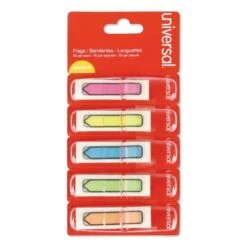 Universal Deluxe Pop-Up Page Flags, 0.5 X 1.75, Five Assorted Colors, 35 Flags/Dispenser, 5 Dispensers/Pack