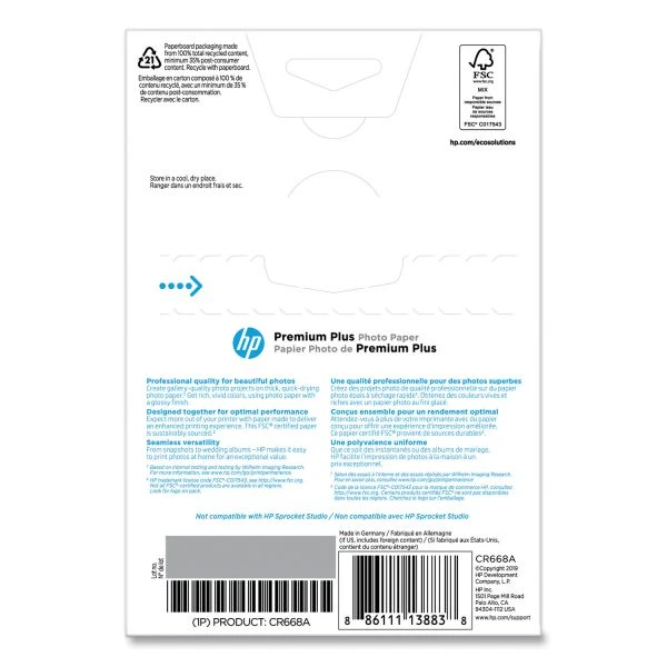 HP Premium Plus Photo Paper, 11.5 Mil, 4 X 6, Glossy White, 100/Pack 4 HP Premium Plus Photo Paper, 11.5 Mil, 4 X 6, Glossy White, 100/Pack - Image 2