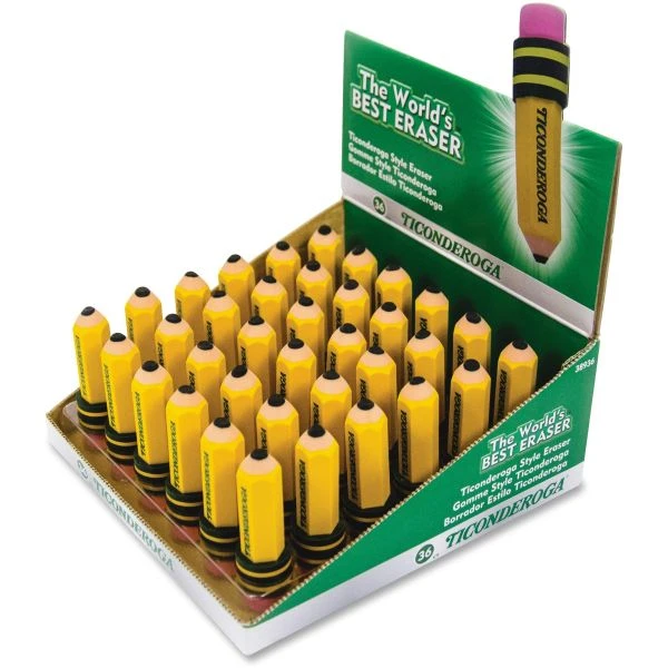 Ticonderoga Shaped Eraser, For Pencil Marks, Pencil Shaped, Small, Yellow/Green/Pink, 36/Box 4 Ticonderoga Shaped Eraser, For Pencil Marks, Pencil Shaped, Small, Yellow/Green/Pink, 36/Box - Image 2