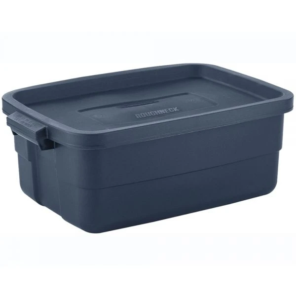 Rubbermaid Roughneck Tote With Lid, 10 Gallons, 8-7/8"H X 15-7/8"W X 23-7/8"D, Dark Indigo Metallic 3 Rubbermaid Roughneck Tote With Lid, 10 Gallons, 8-7/8"H X 15-7/8"W X 23-7/8"D, Dark Indigo Metallic