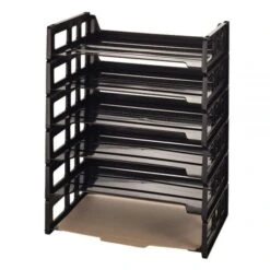 30% Recycled Ribbed Bottom Stackable Letter Trays, Black, Pack Of 6