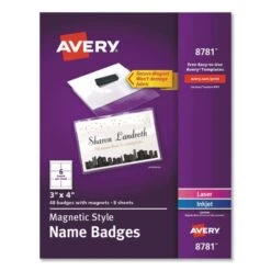 Avery Magnetic Style Name Badge Kit, Horizontal, 4" X 3", White, 48/Pack