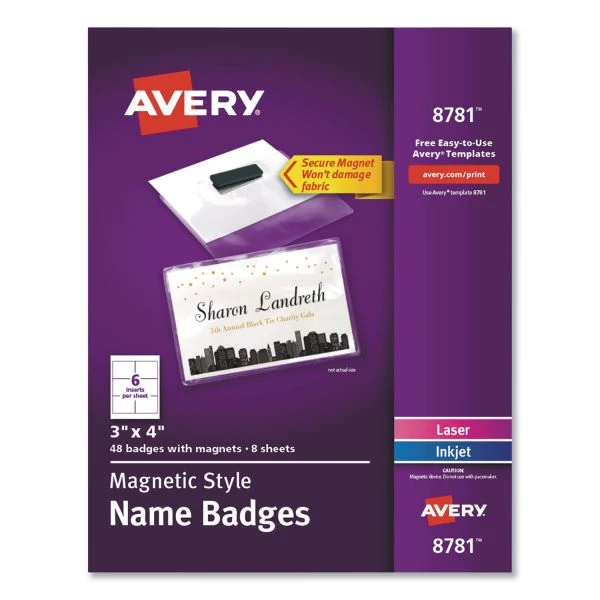 Avery Magnetic Style Name Badge Kit, Horizontal, 4" X 3", White, 48/Pack 3 Avery Magnetic Style Name Badge Kit, Horizontal, 4" X 3", White, 48/Pack