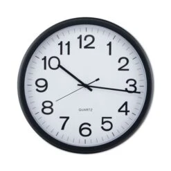 Universal Round Wall Clock, 13.5" Overall Diameter, Black Case, 1 AA (sold Separately)