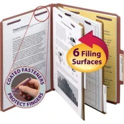 Smead Pressboard Classification Folders, Six SafeSHIELD Fasteners, 2/5-Cut Tabs, 2 Dividers, Letter Size, Red, 10/Box -Office Supplies Shop c132b4c527647bf1a385f21ab47aebb3ea
