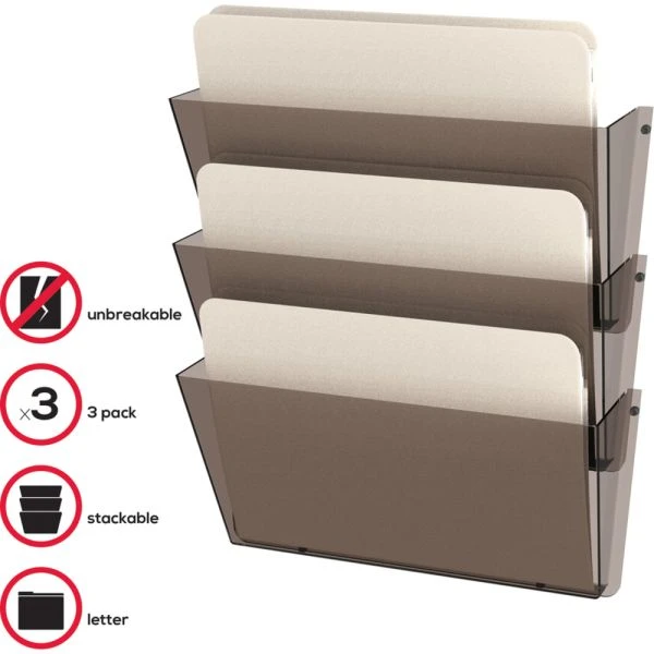 Deflecto Unbreakable DocuPocket Wall File, 3 Sections, Letter Size, 14.5" X 3" X 6.5", Smoke, 3/Pack 6 Deflecto Unbreakable DocuPocket Wall File, 3 Sections, Letter Size, 14.5" X 3" X 6.5", Smoke, 3/Pack - Image 4