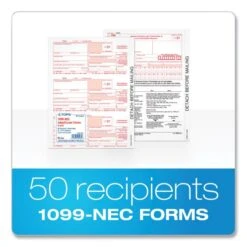 TOPS Five-Part 1099-NEC Tax Forms, Fiscal Year: 2022, Five-Part Carbonless, 8.5 X 3.5, 3 Forms/Sheet, 50 Forms Total -Office Supplies Shop c680bf30761501897671a0834ed20dbbca