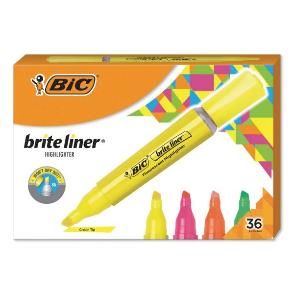 BIC Brite Liner Tank-Style Highlighter Value Pack, Assorted Ink Colors, Chisel Tip, Assorted Barrel Colors, 36/Pack 6 BIC Brite Liner Tank-Style Highlighter Value Pack, Assorted Ink Colors, Chisel Tip, Assorted Barrel Colors, 36/Pack - Image 4