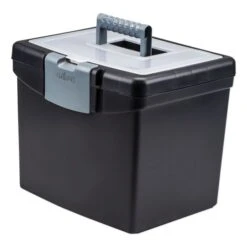 Storex Portable File Box With Large Organizer Lid, Letter Files, 13.25" X 10.88" X 11", Black