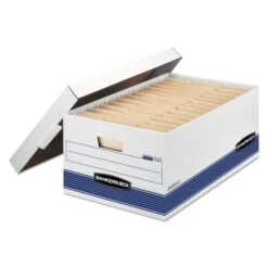 Bankers Box STOR/FILE Medium-Duty Storage Boxes, Legal Files, 15.88" X 25.38" X 10.25", White/Blue, 4/Carton