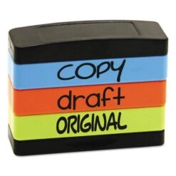 Trodat Interlocking Stack Stamp, COPY, DRAFT, ORIGINAL, 1.81" X 0.63", Assorted Fluorescent Ink