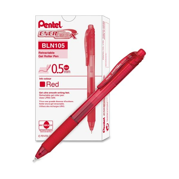 Pentel EnerGel-X Gel Pen, Retractable, Fine 0.5 Mm Needle Tip, Red Ink, Red Barrel, Dozen 3 Pentel EnerGel-X Gel Pen, Retractable, Fine 0.5 Mm Needle Tip, Red Ink, Red Barrel, Dozen