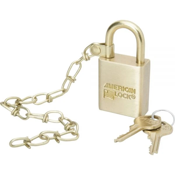 SKILCRAFT Solid Brass Case Padlock With 3" Chain, 1 1/2" X 1", Set Of 5 (AbilityOne 5340-01-588-1676) 4 SKILCRAFT Solid Brass Case Padlock With 3" Chain, 1 1/2" X 1", Set Of 5 (AbilityOne 5340-01-588-1676) - Image 2