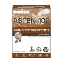 Boise ASPEN 100 Multi-Use Printer & Copier Paper, Letter Size (8 1/2" X 11"), Ream Of 500 Sheets, 92 (U.S.) Brightness, 20 Lb, 100% Recycled, FSC Certified, White