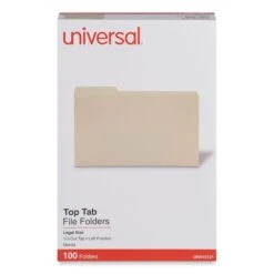 Universal Top Tab File Folders, 1/3-Cut Tabs: Left Position, Legal Size, 0.75" Expansion, Manila, 100/Box