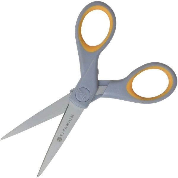Westcott Titanium Bonded Scissors, 5" And 7" Long, 2.25" And 3.5" Cut Lengths, Gray/Yellow Straight Handles, 2/Pack 10 Westcott Titanium Bonded Scissors, 5" And 7" Long, 2.25" And 3.5" Cut Lengths, Gray/Yellow Straight Handles, 2/Pack - Image 8